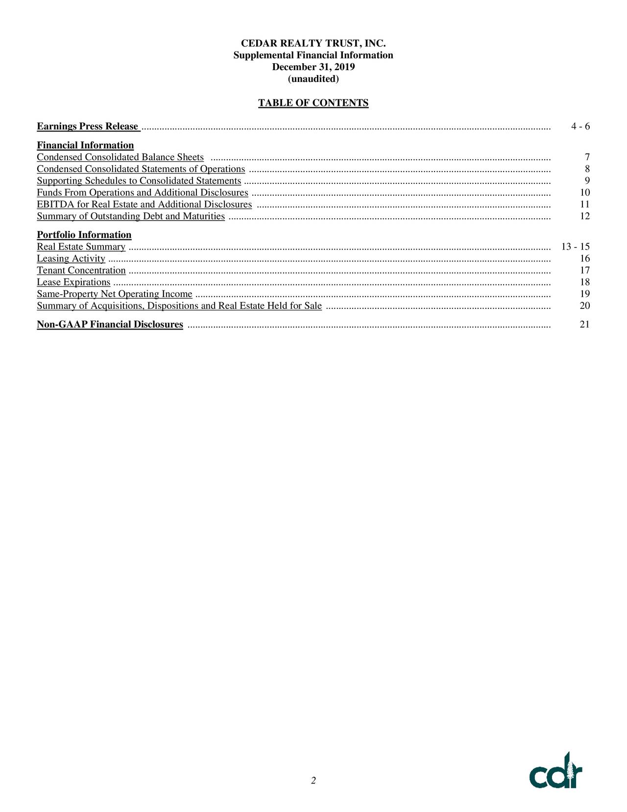 Cedar Realty Trust, Inc. 2019 Q4 Results Earnings Call Presentation