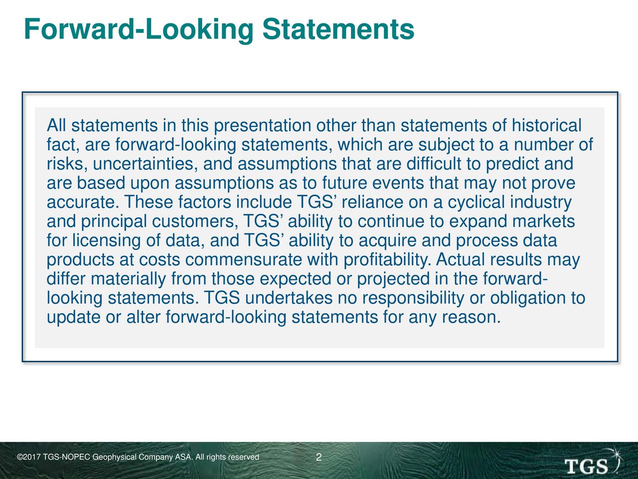 TGS Nopec Geophysical Company 2016 Q4 Results Earnings Call Slides