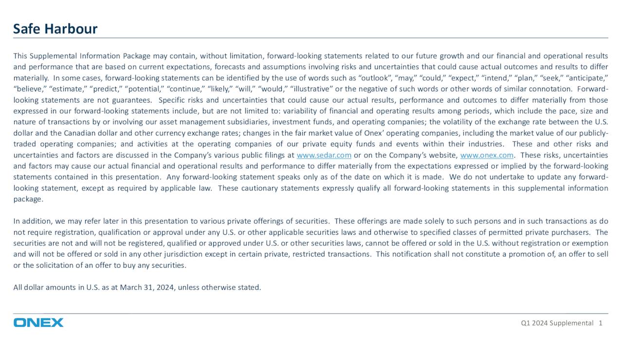 Onex Corporation 2024 Q1 Results Earnings Call Presentation