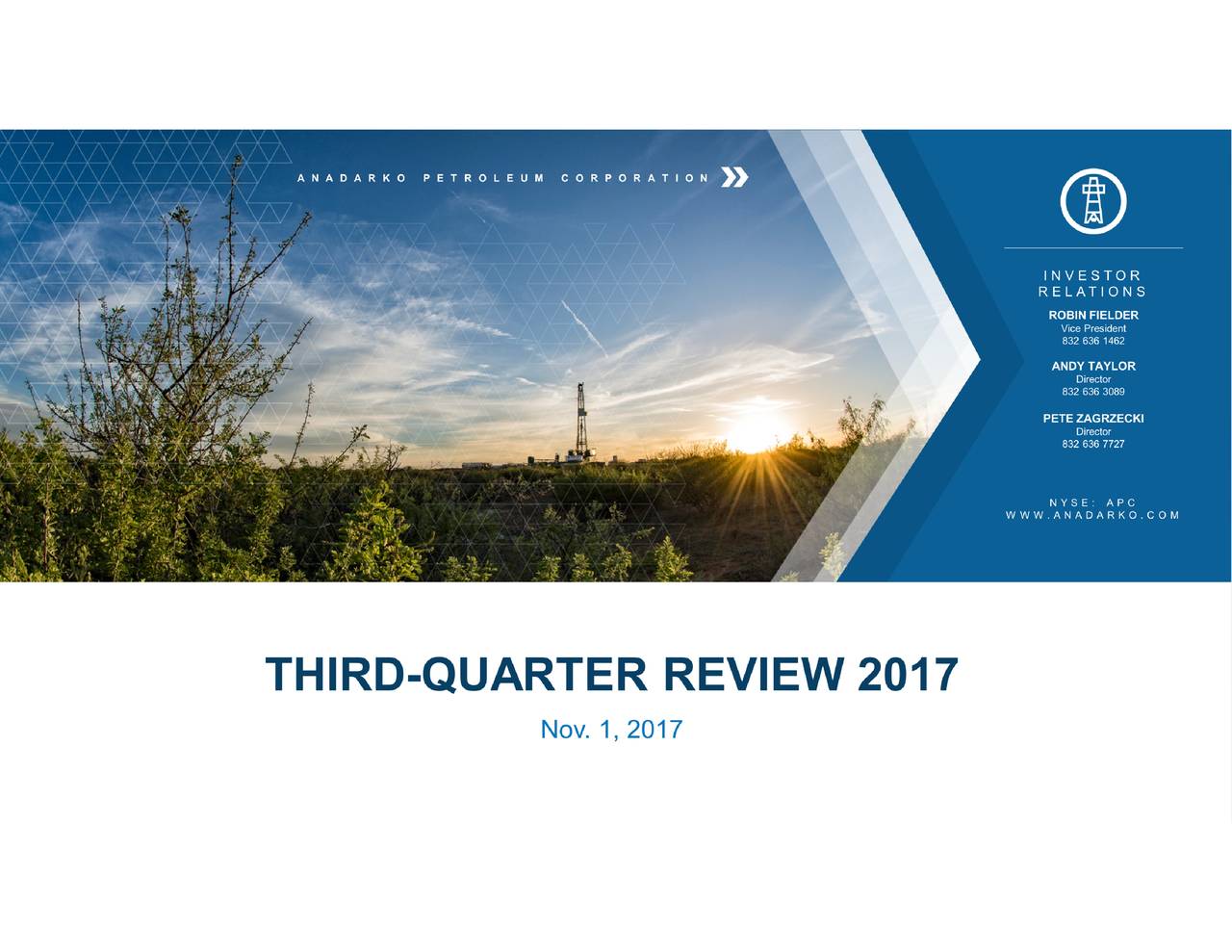 Anadarko Petroleum Corporation 2017 Q3 Results Earnings Call Slides