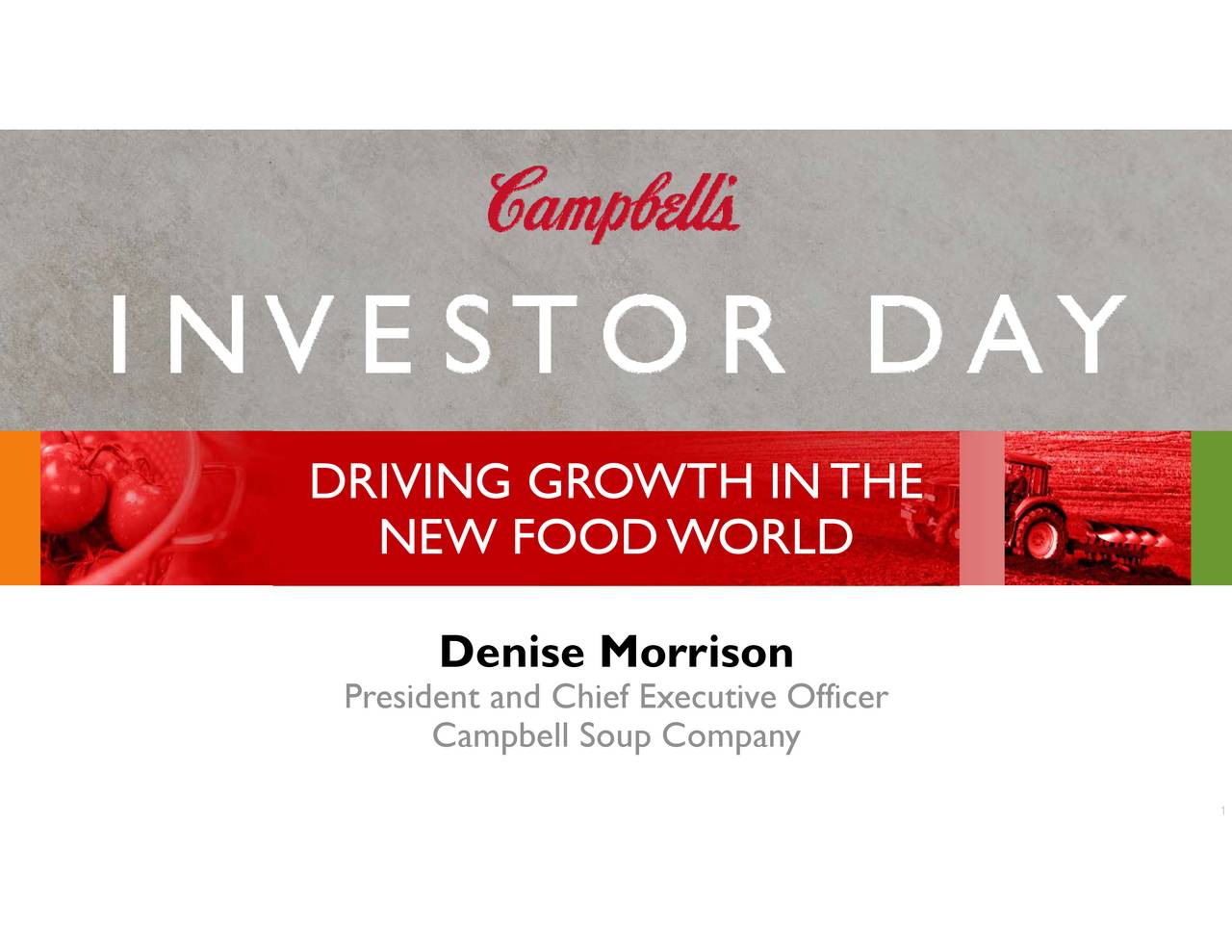 DeniCampbell Soup Company NEW FOODWORLD President and Chief Executive Officer DRIVING GROWTH INTHE