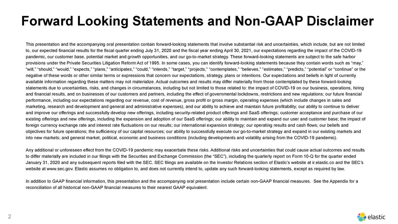 Forward Looking Statements and Non-GAAP Disclaimer