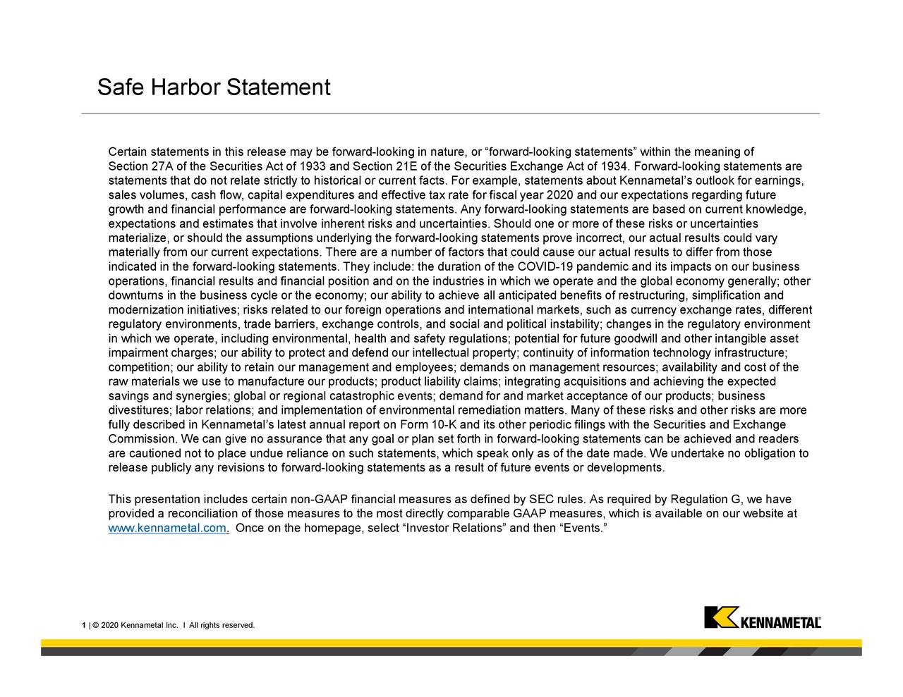 Kennametal Inc. 2020 Q4 Results Earnings Call Presentation (NYSE