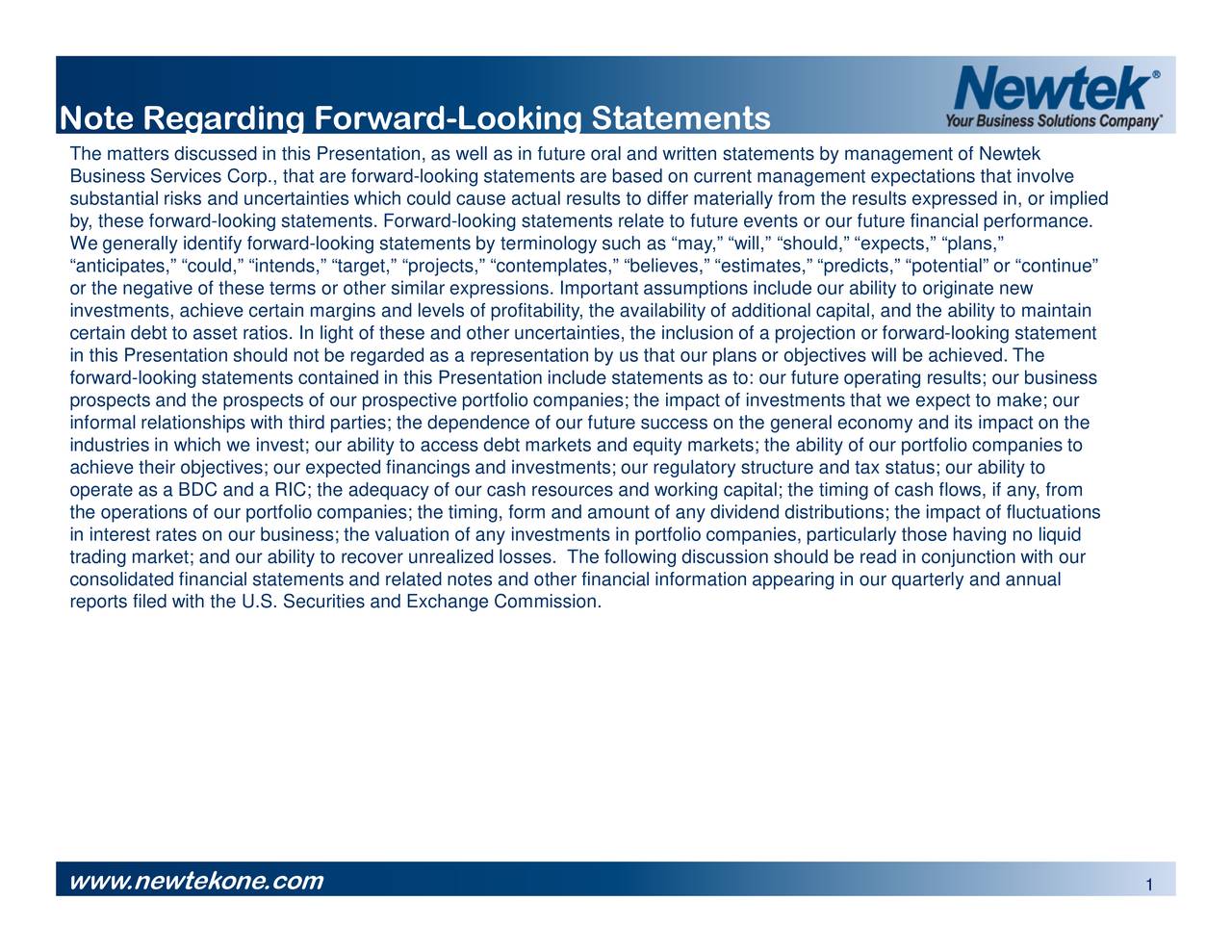 Newtek Business Services Inc. 2017 Q3 Results Earnings Call Slides