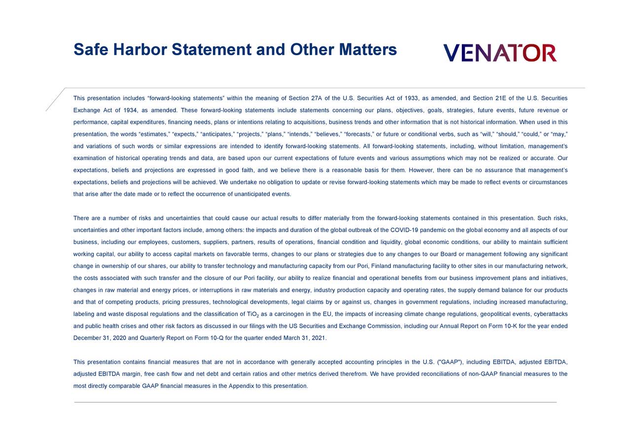 Venator Materials PLC 2021 Q1 Results Earnings Call Presentation