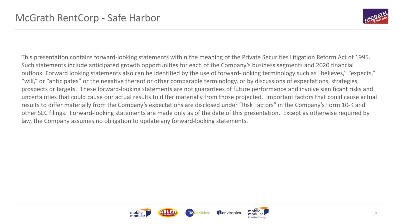McGrath RentCorp - Safe Harbor
