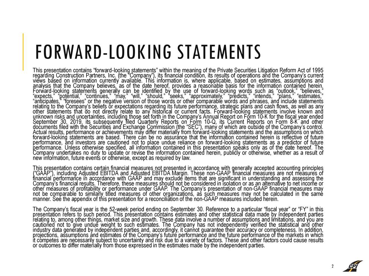 FORWARD-LOOKING STATEMENTS
