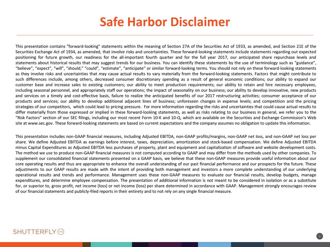 Shutterfly, Inc. 2017 Q3 Results Earnings Call Slides (NASDAQSFLY