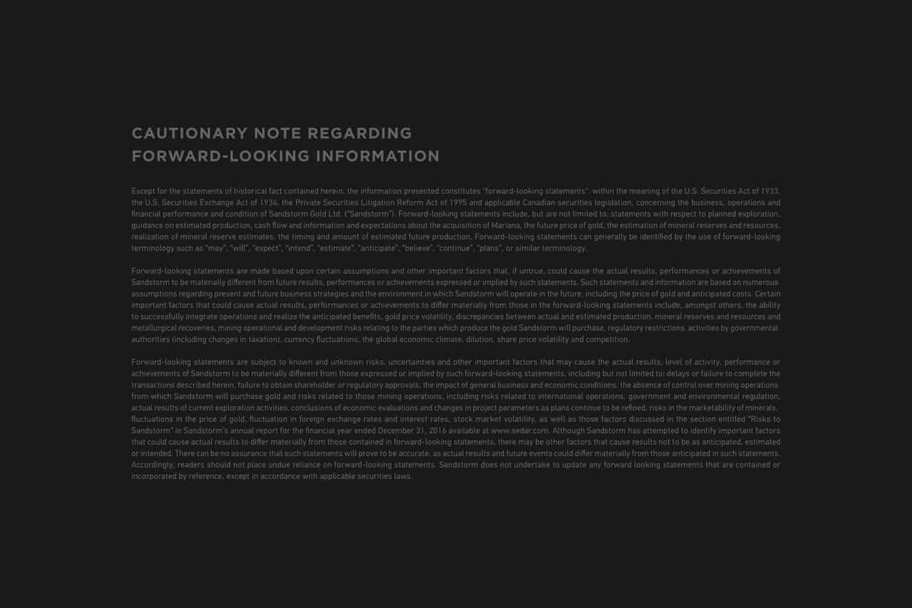 CAUTIONARY NOTE REGARDING