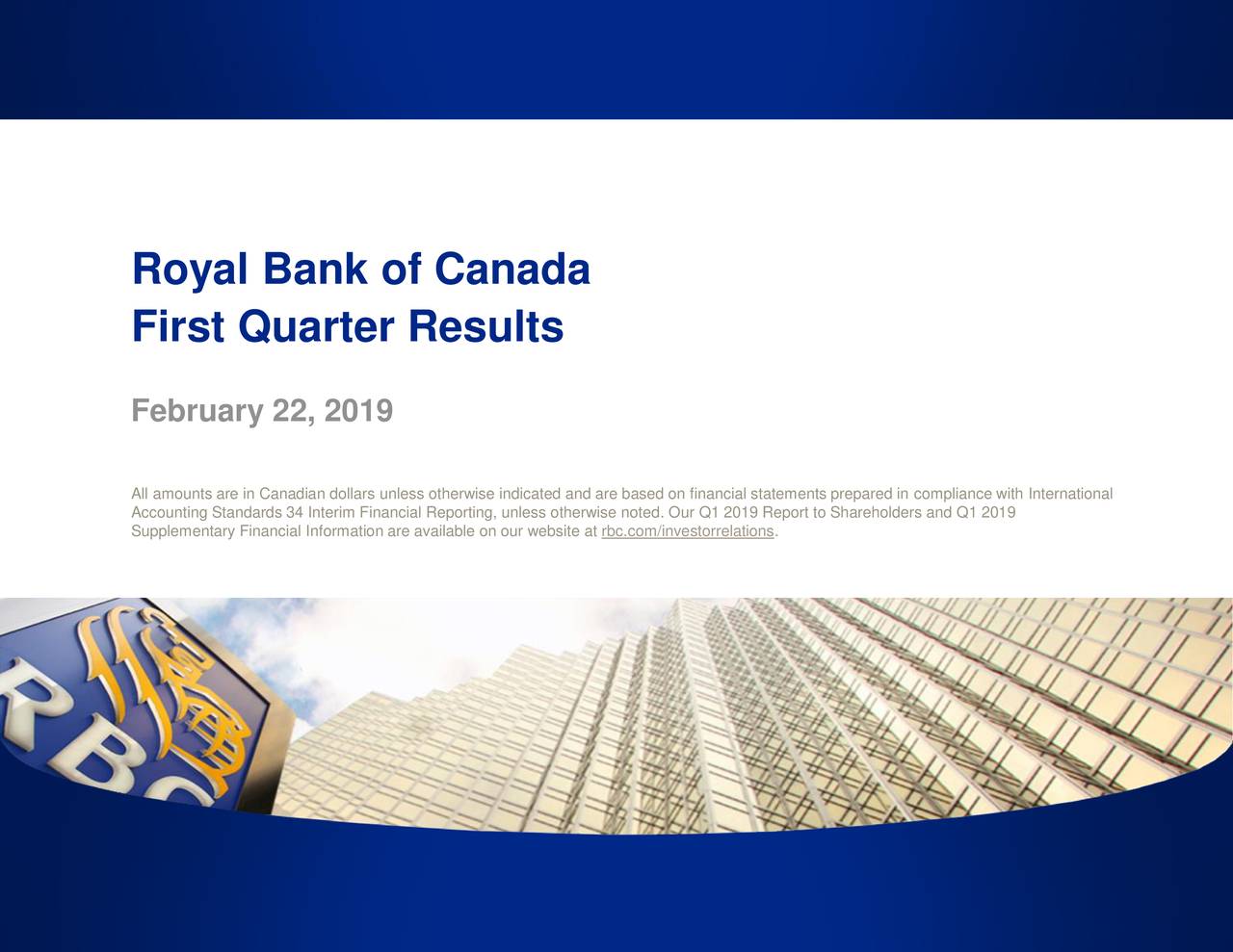 Royal Bank of Canada 2019 Q1 Results Earnings Call Slides Royal