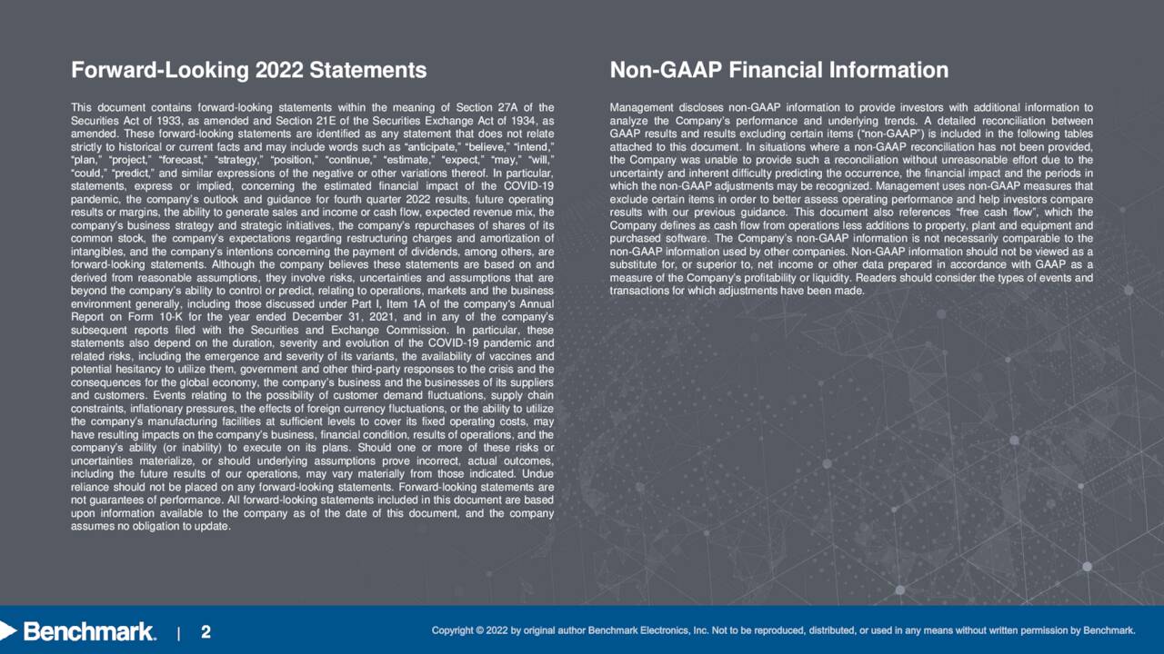 Forward-Looking 2022 Statements                                                                          Non-GAAP Financial Information