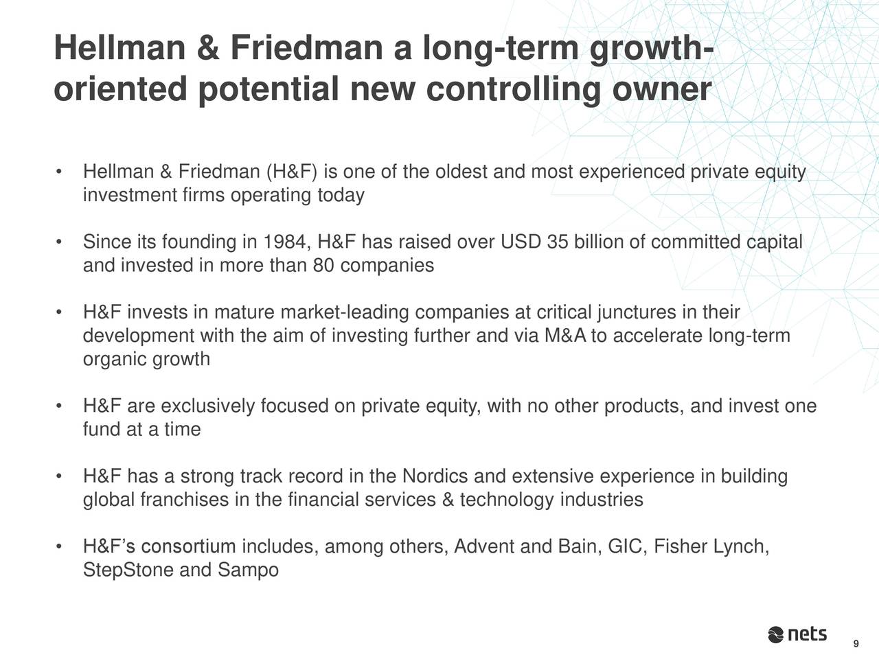Nets A/S (NTTSY) Updates On Takeover Bid (Hellman & Friedman