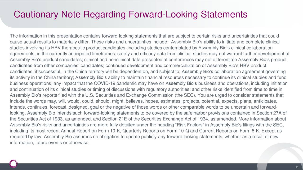 Cautionary Note Regarding Forward-Looking Statements
