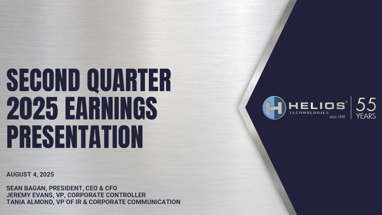 ビジネス・経済 ACHIEVEMENTS SALES ACADEMY Helios Technologies, Inc. 2025 Q2 - Results - Earnings Call