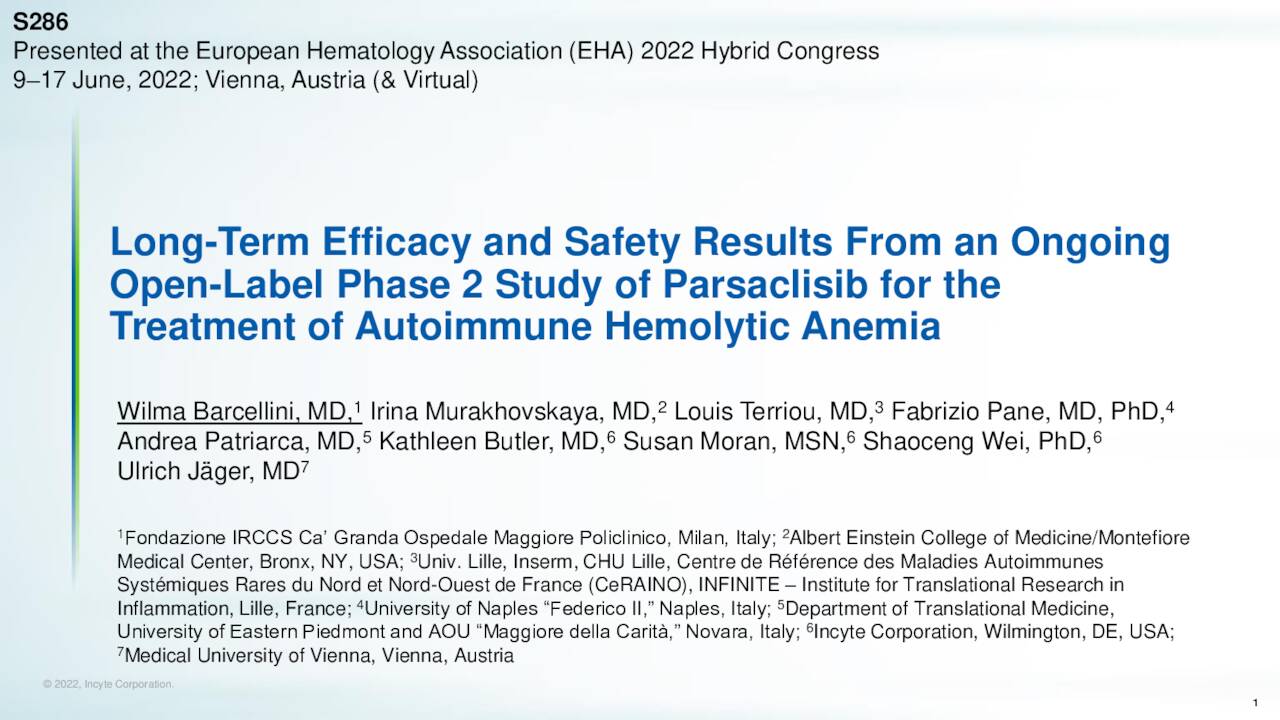 Incyte (INCY) Presents at the 27th Congress of the European Hematology