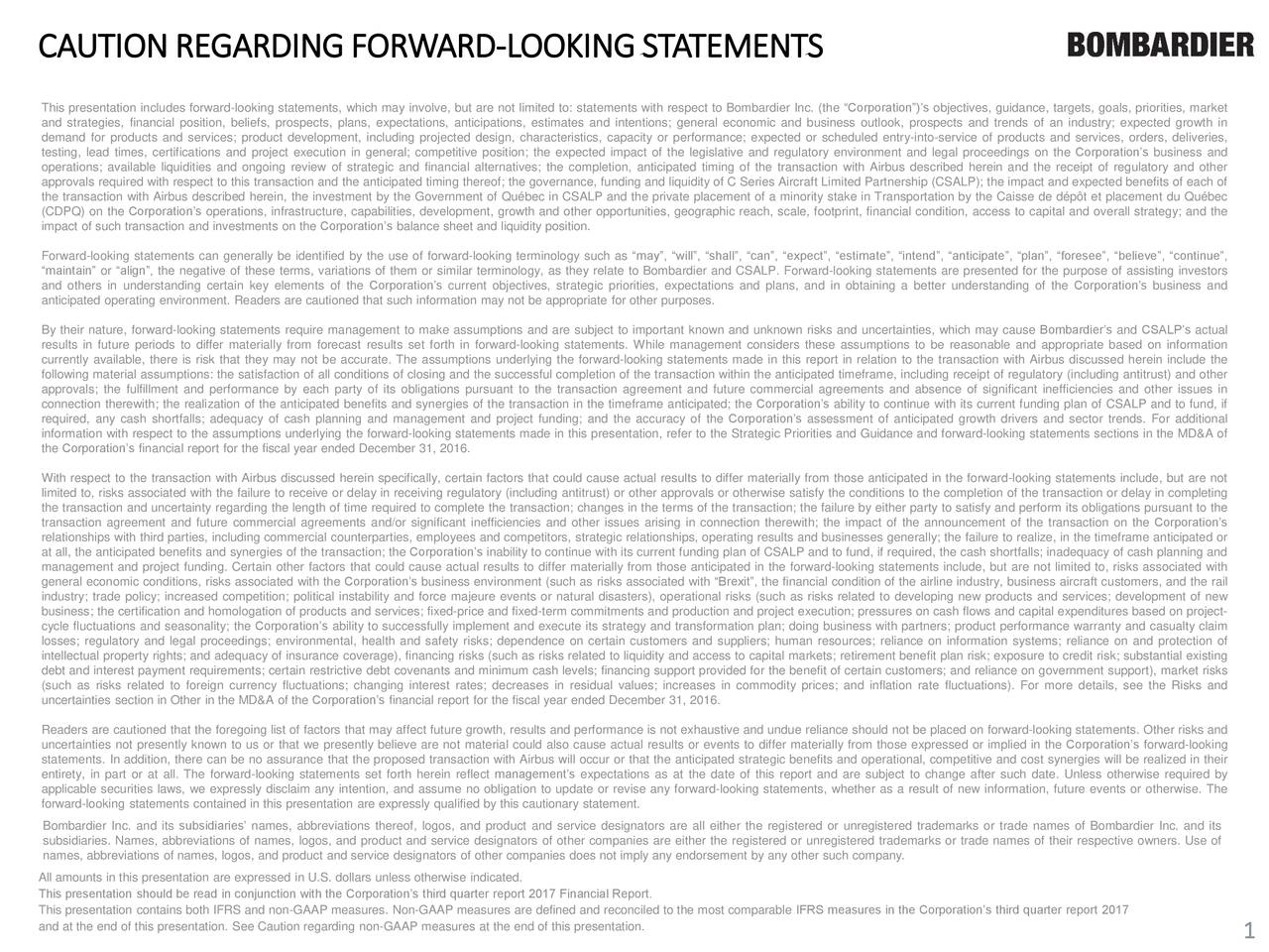 Bombardier Inc.A 2017 Q3 Results Earnings Call Slides (OTCMKTS