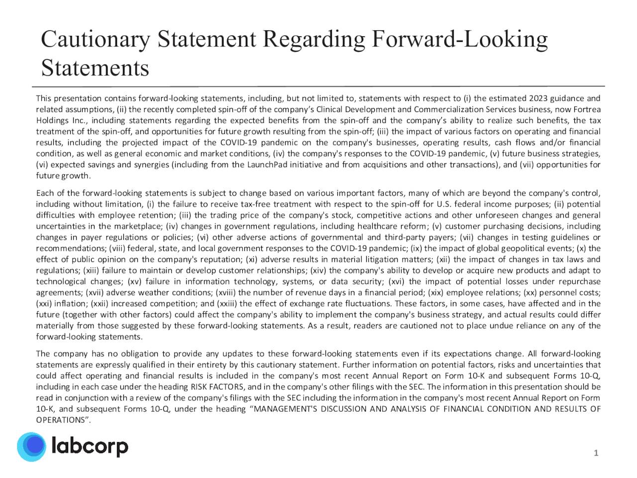 Cautionary Statement Regarding Forward-Looking