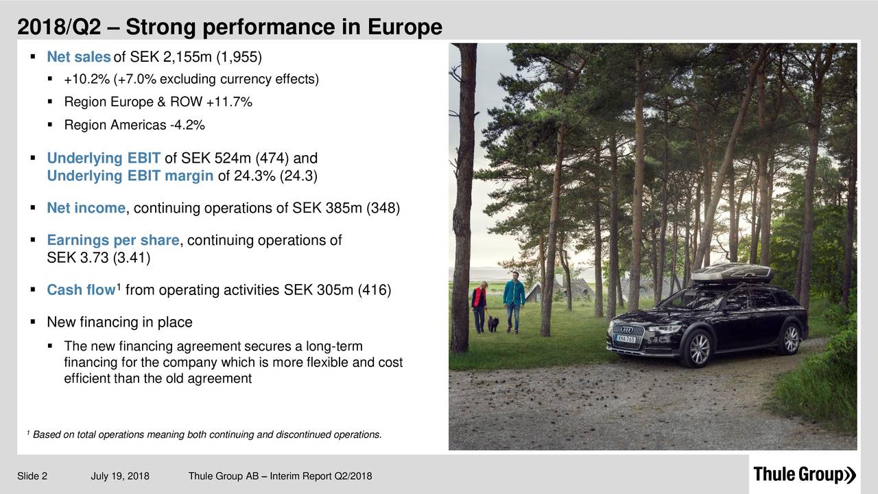 Thule Group AB 2018 Q2 Results Earnings Call Slides OTCMKTS