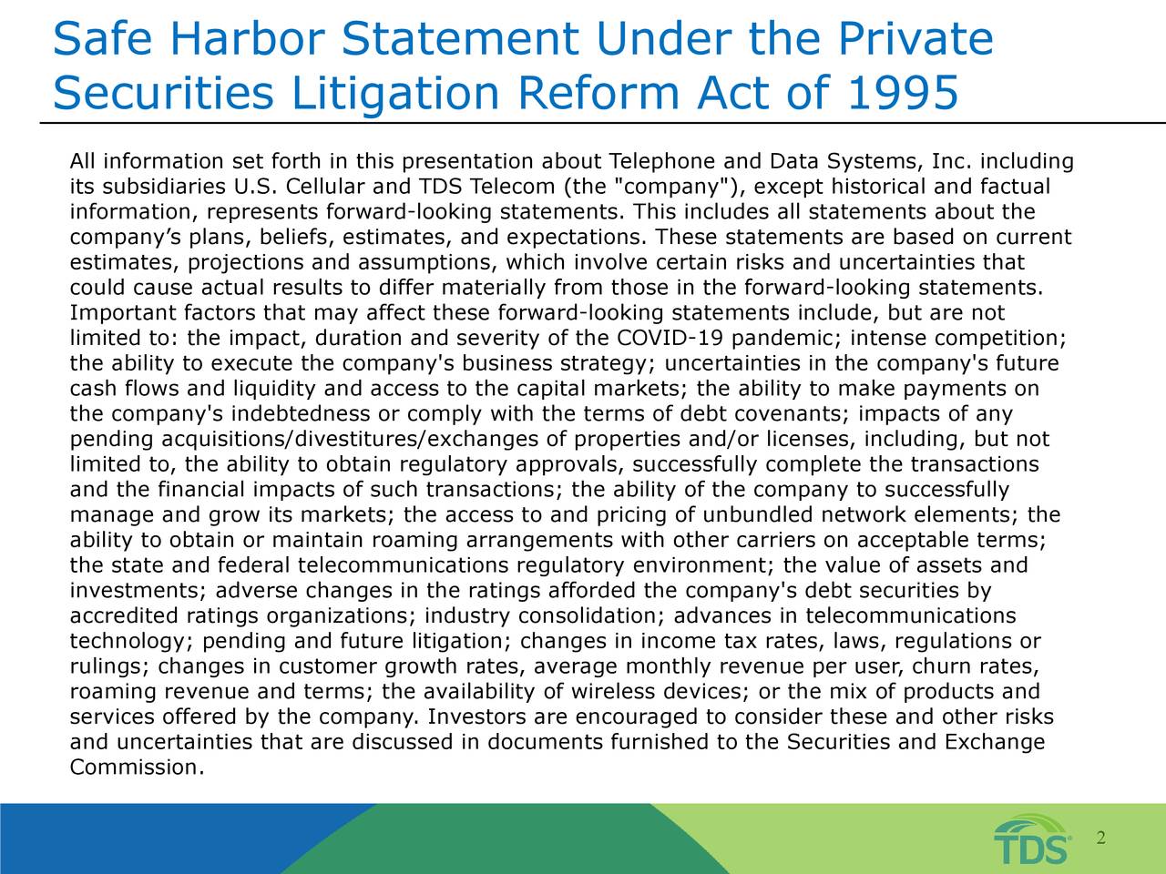 Safe Harbor Statement Under the Private