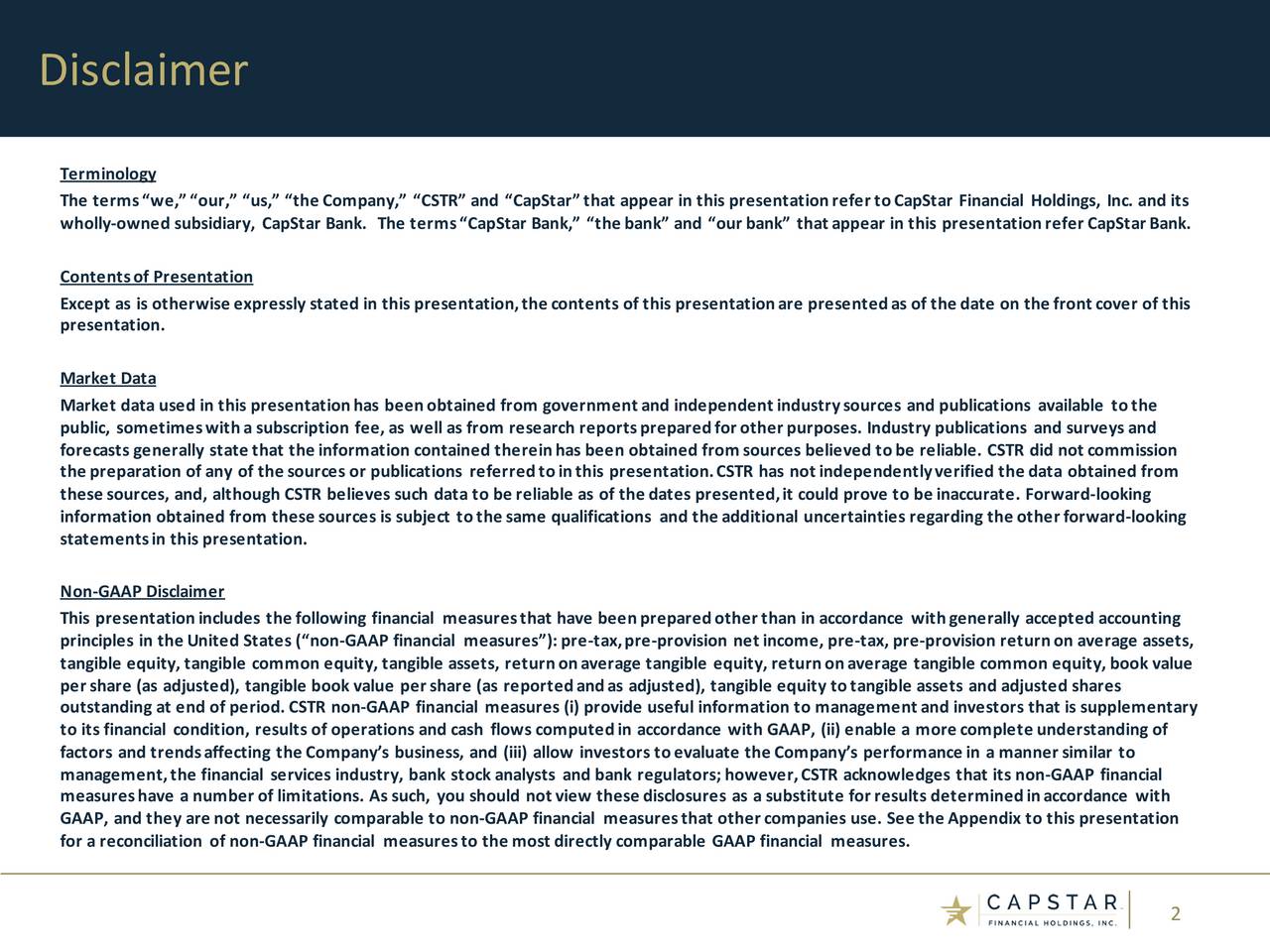 CapStar Financial Holdings 2017 Q1 Results Earnings Call Slides