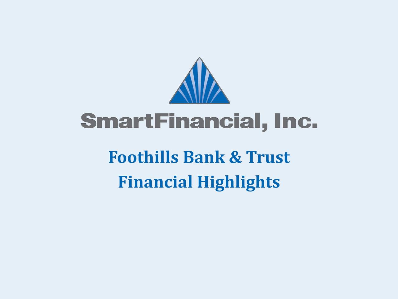 SmartFinancial (SMBK) To Acquire Foothills Bancorp Slideshow