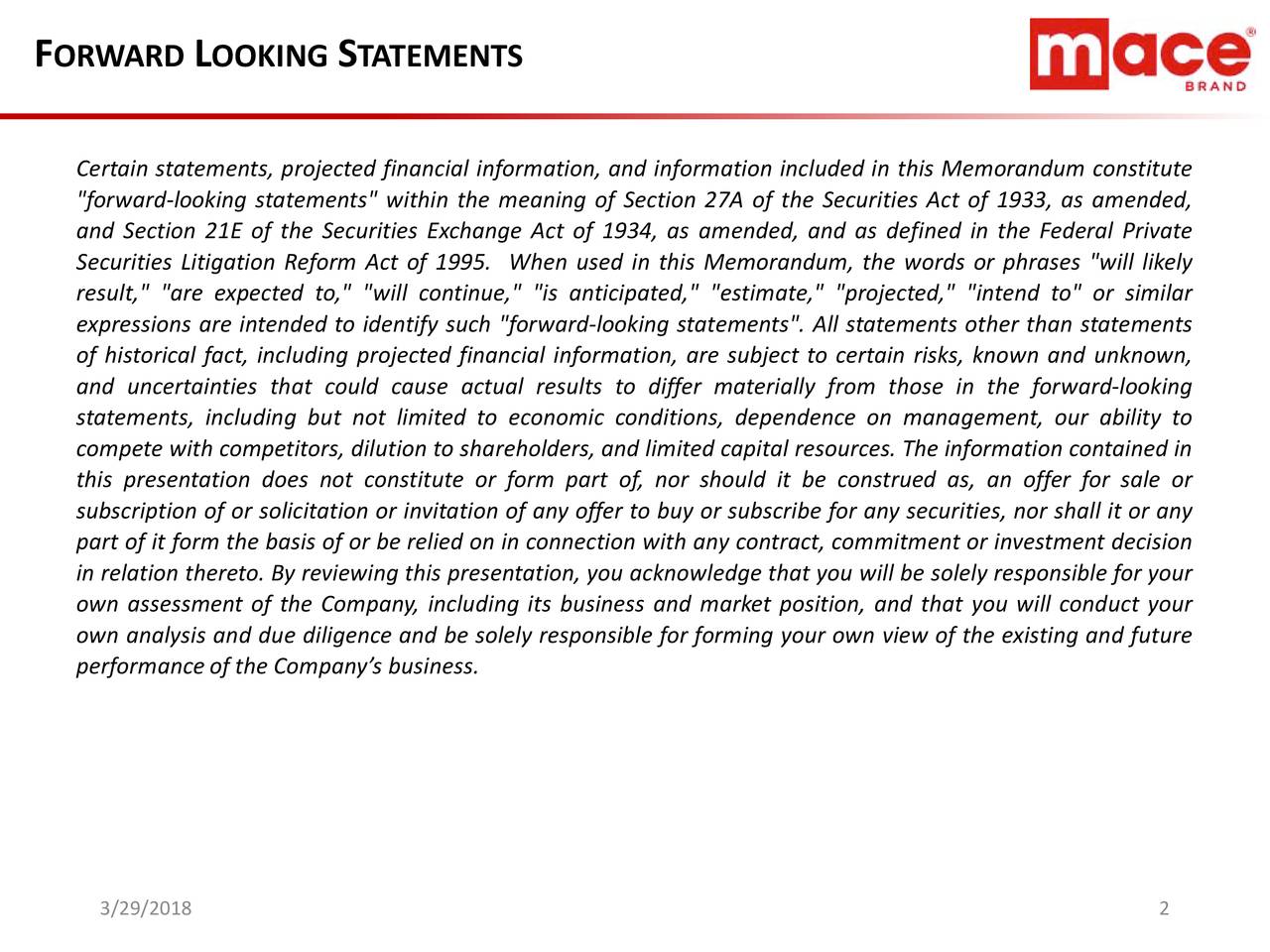 Mace Security International, Inc. 2017 Q4 Results Earnings Call