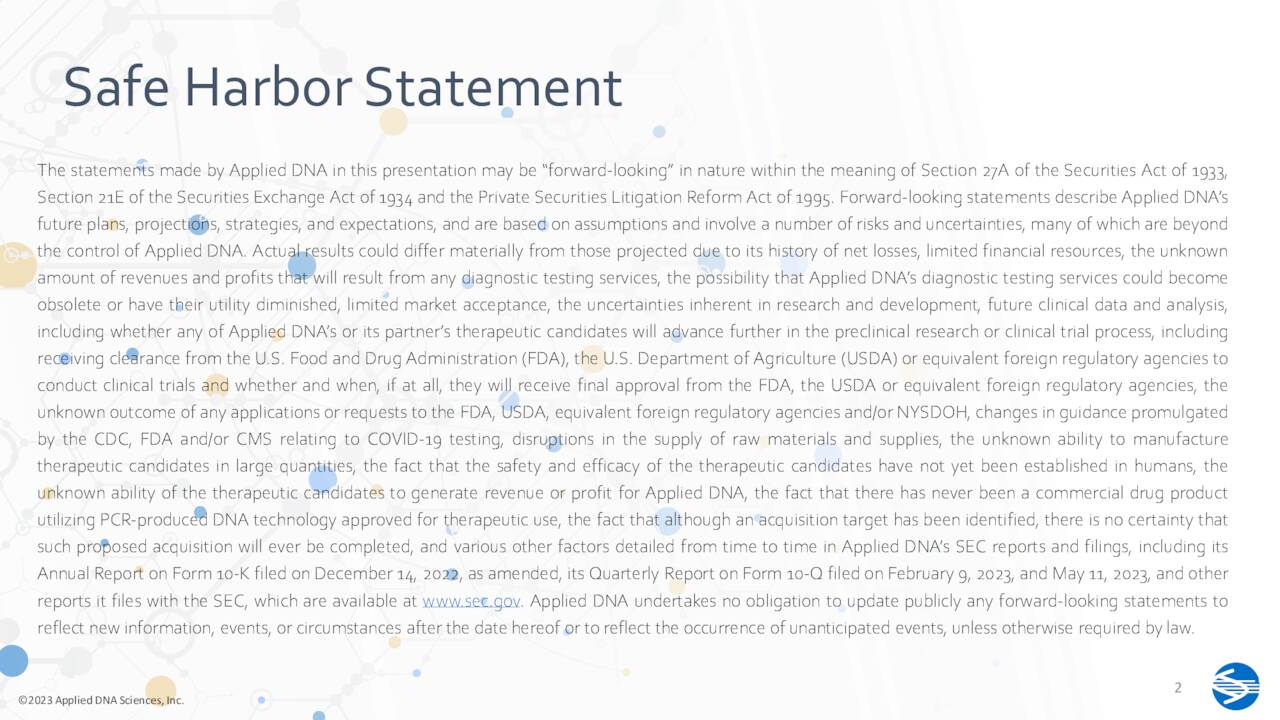 Safe HarborStatement