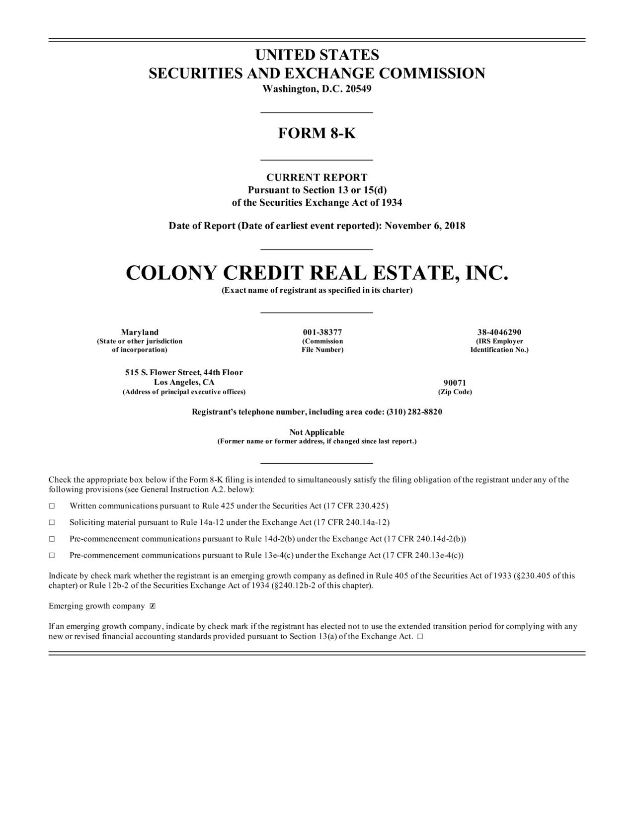 Colony Credit Real Estate, Inc. 2018 Q3 Results Earnings Call