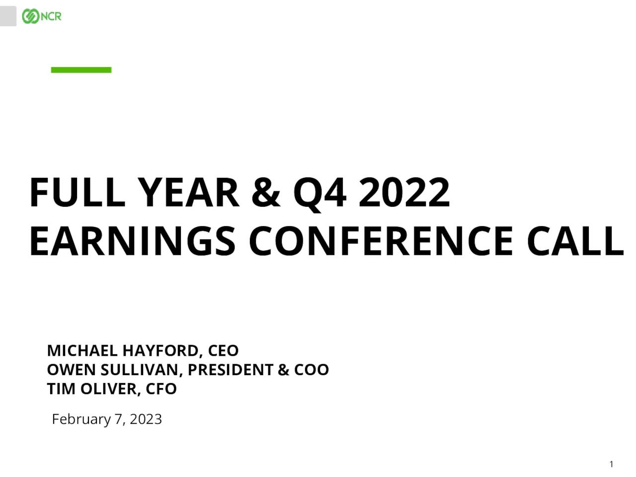 NCR Corporation 2022 Q4 Results Earnings Call Presentation (NYSE