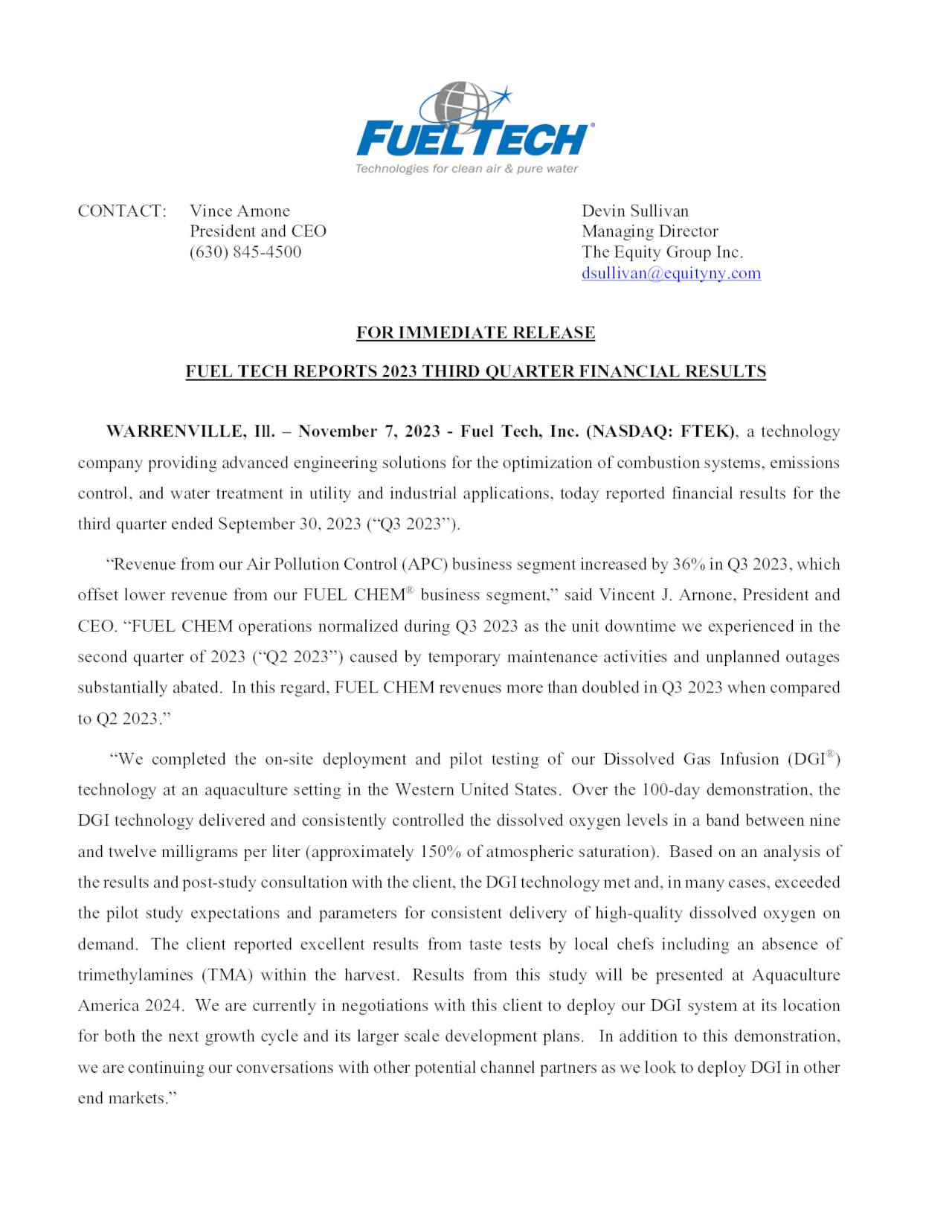 Fuel Tech, Inc. 2023 Q3 Results Earnings Call Presentation (NASDAQ