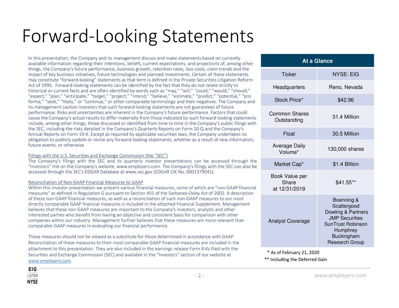Employers Holdings, Inc. 2019 Q4 Results Earnings Call Presentation