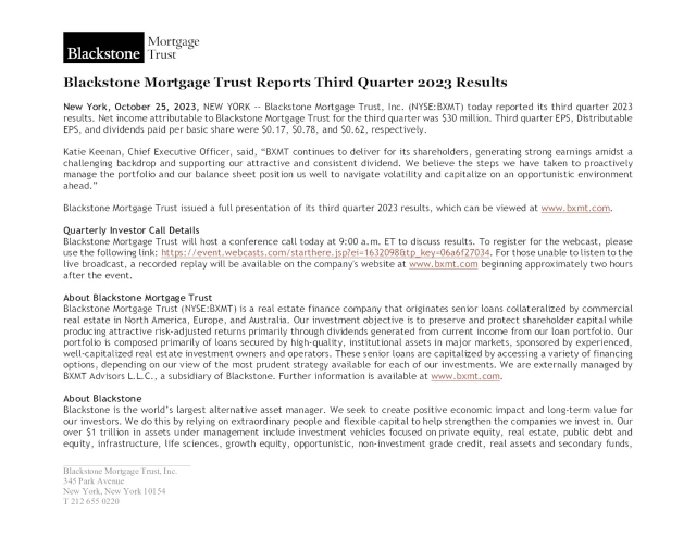 Blackstone Mortgage Trust, Inc. 2023 Q3 - Results - Earnings Call ...