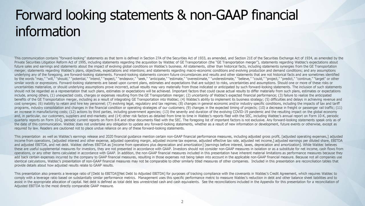 Forward looking statements & non-GAAP financial