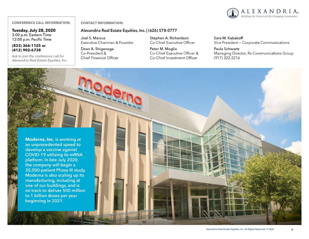 Alexandria Real Estate Equities, Inc. 2020 Q2 Results Earnings Call