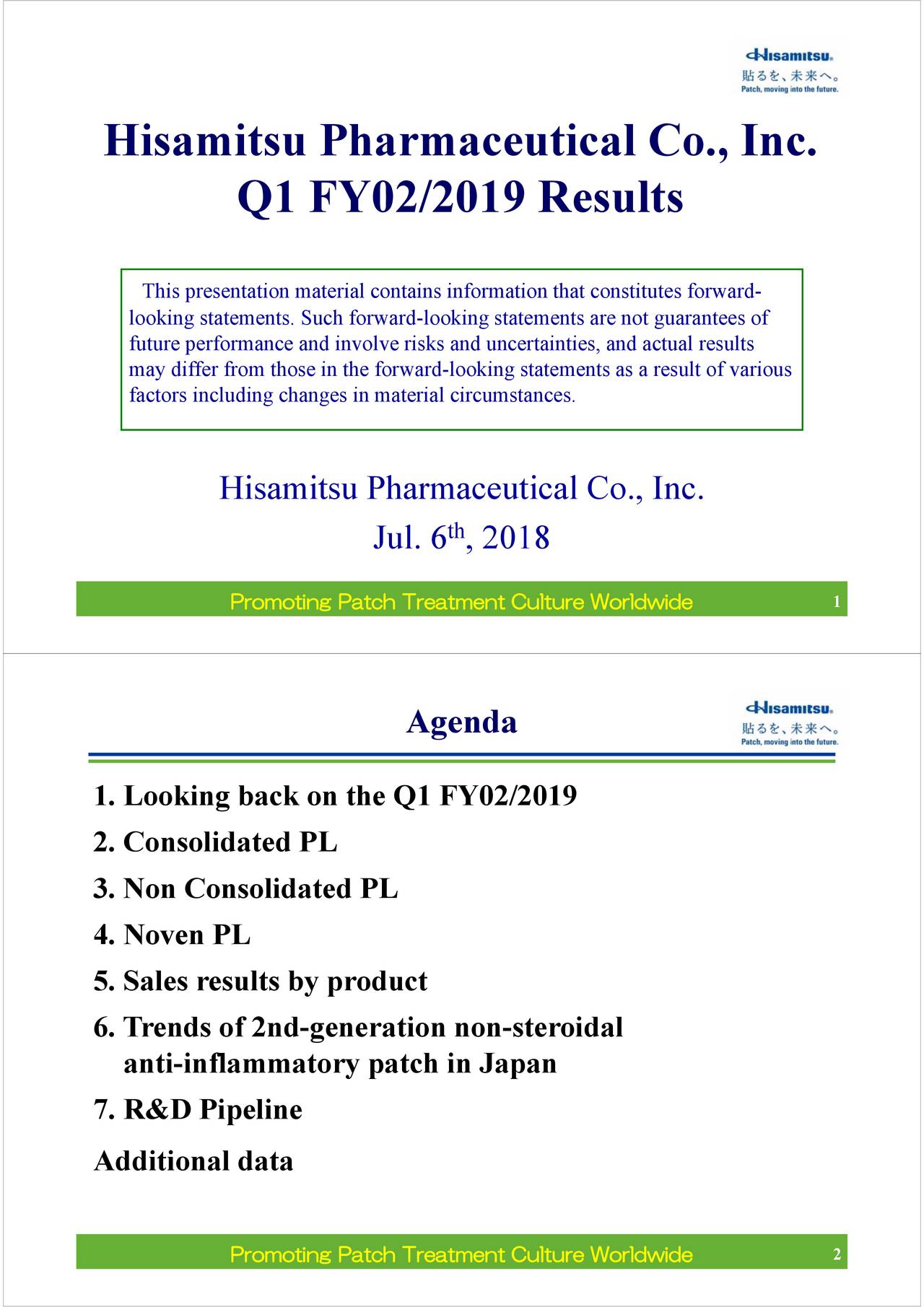 Hisamitsu Pharmaceutical Co., Ltd. 2019 Q1 Results Earnings Call