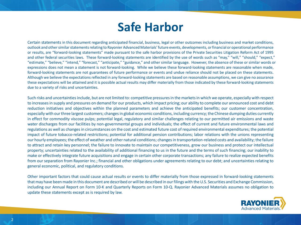 Rayonier Advanced Materials 2017 Q1 Results Earnings Call Slides (NYSERYAM) Seeking Alpha