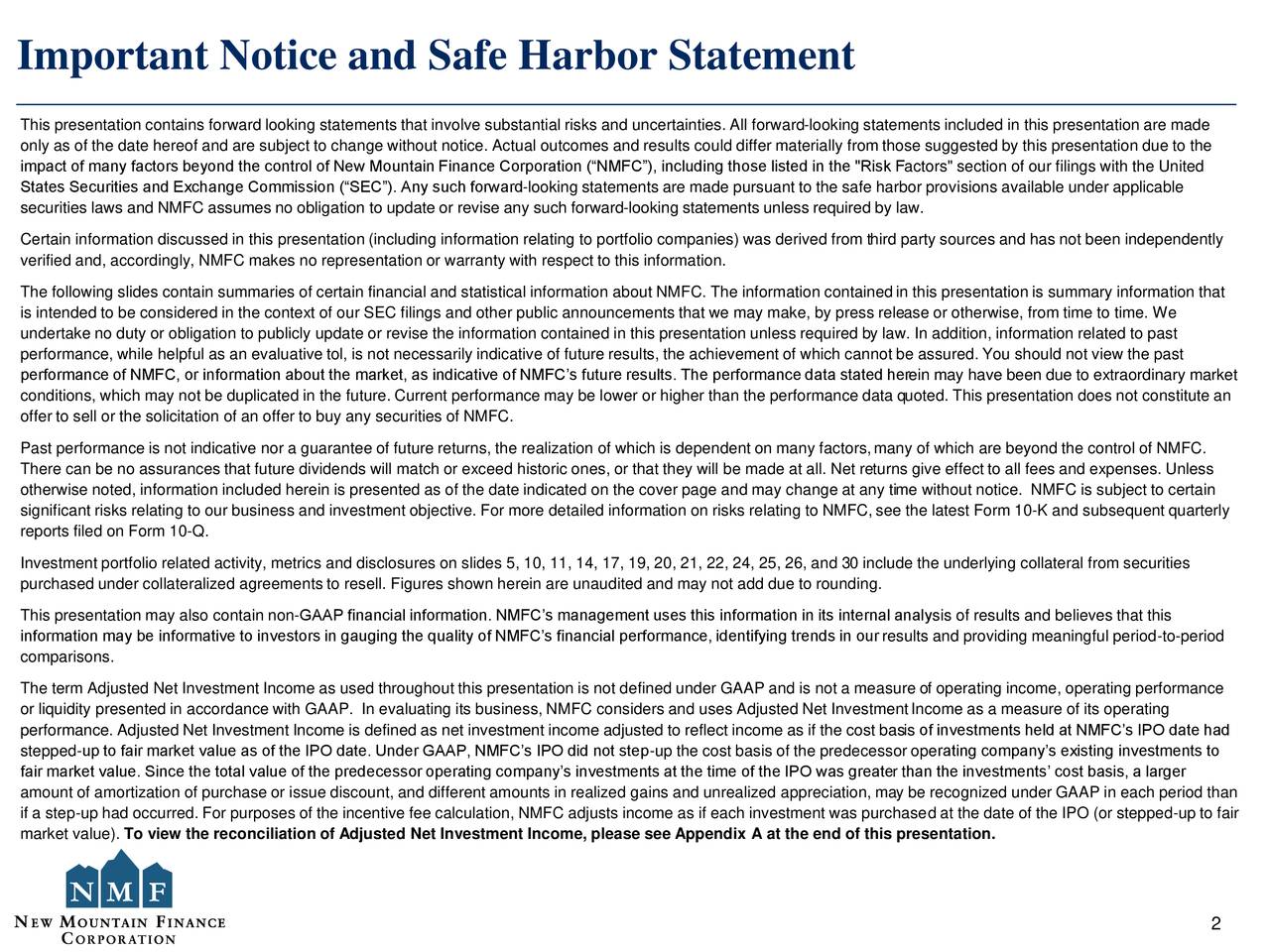 Important Notice and Safe Harbor Statement