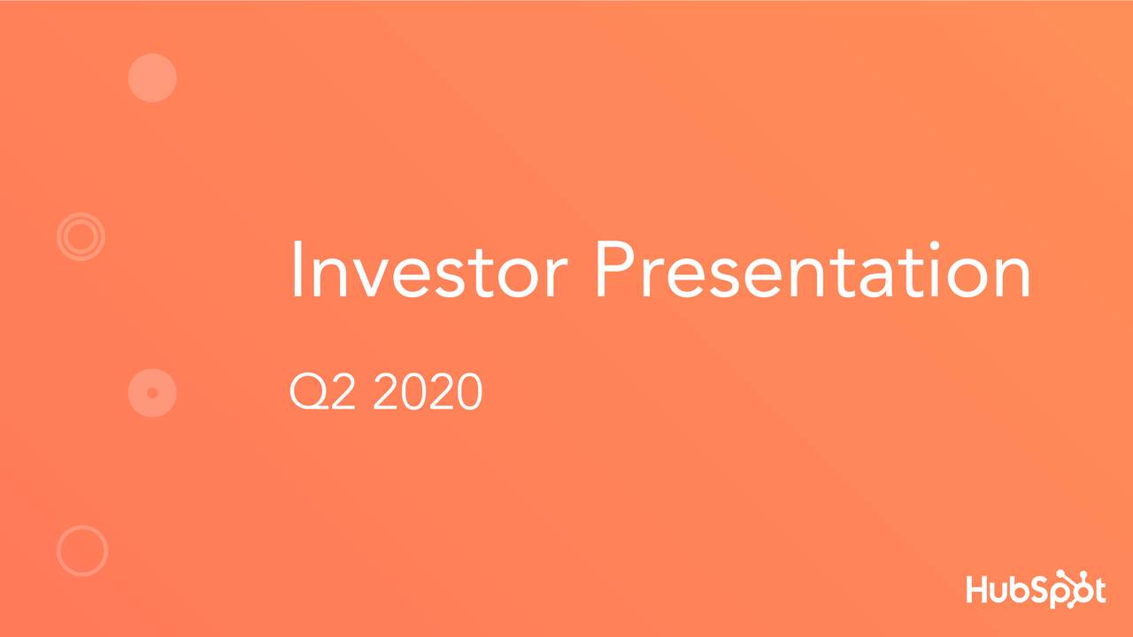 HubSpot, Inc. 2020 Q2 Results Earnings Call Presentation (NYSEHUBS