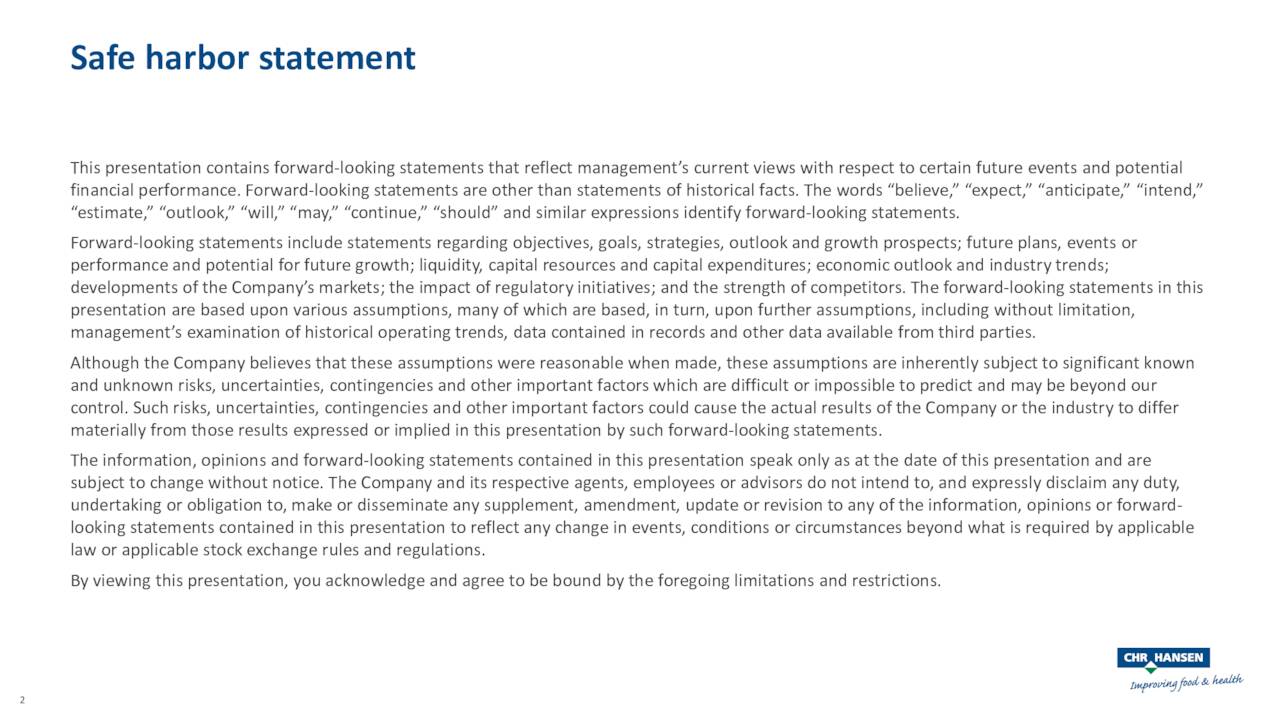 Chr. Hansen Holding A/S 2022 Q1 Results Earnings Call Presentation (OTCMKTSCHYHY) Seeking