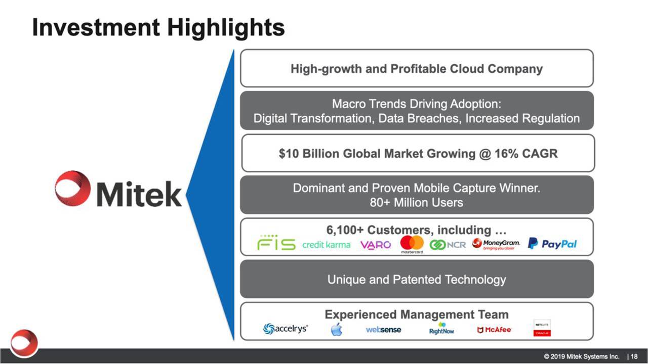 Mitek Systems Inc. 2019 Q1 Results Earnings Call Slides (NASDAQ