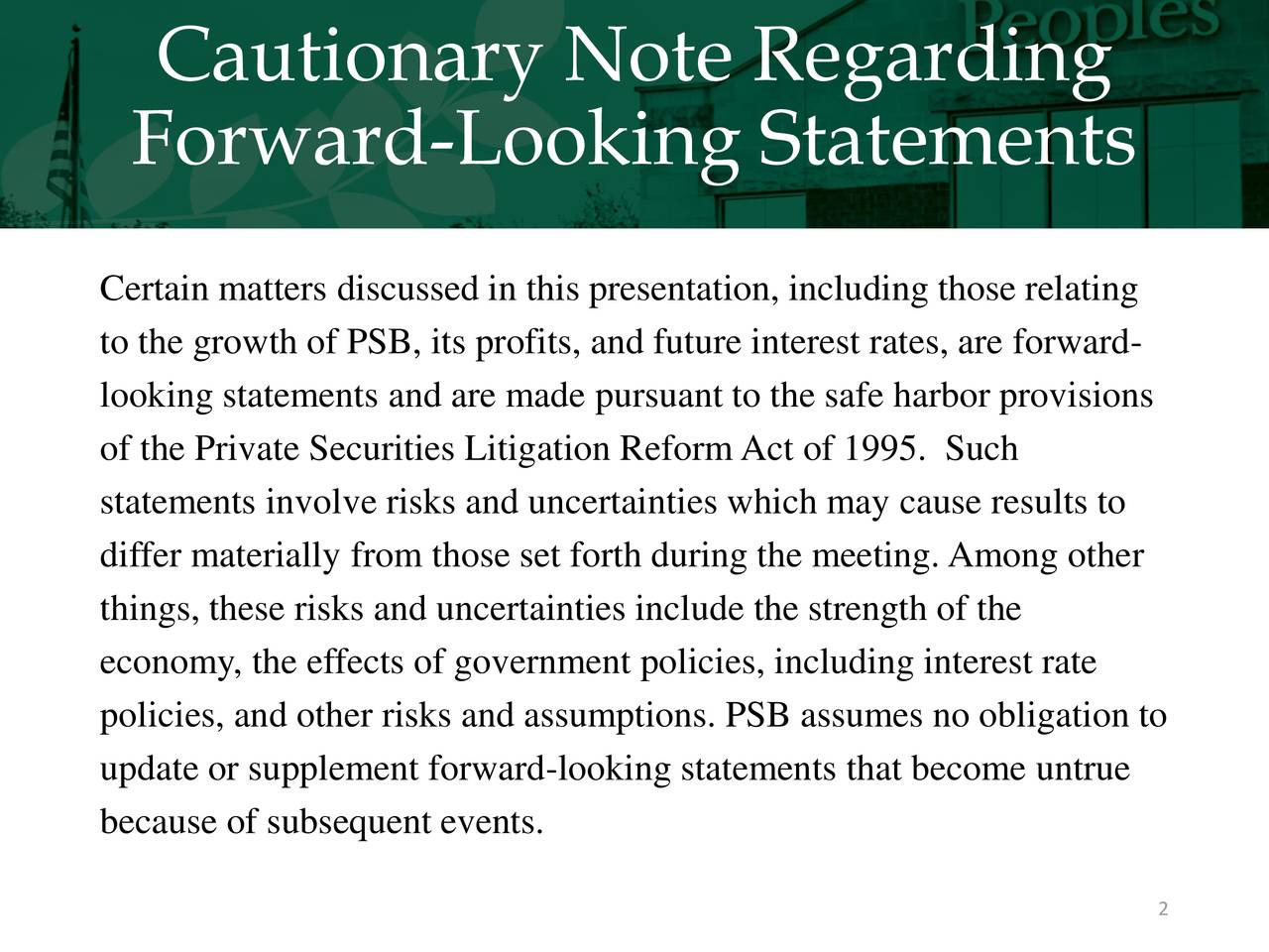 Cautionary Note Regarding
