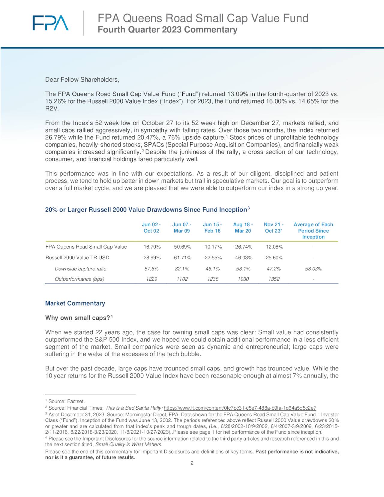 FPA Queens Road Small Cap Value Fund Fourth Quarter 2023 Commentary