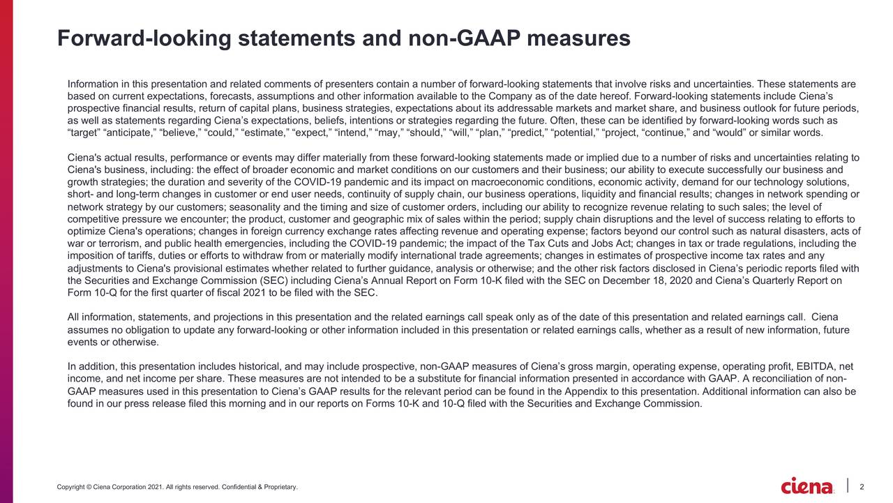 Ciena Corporation 2021 Q1 Results Earnings Call Presentation (NYSE