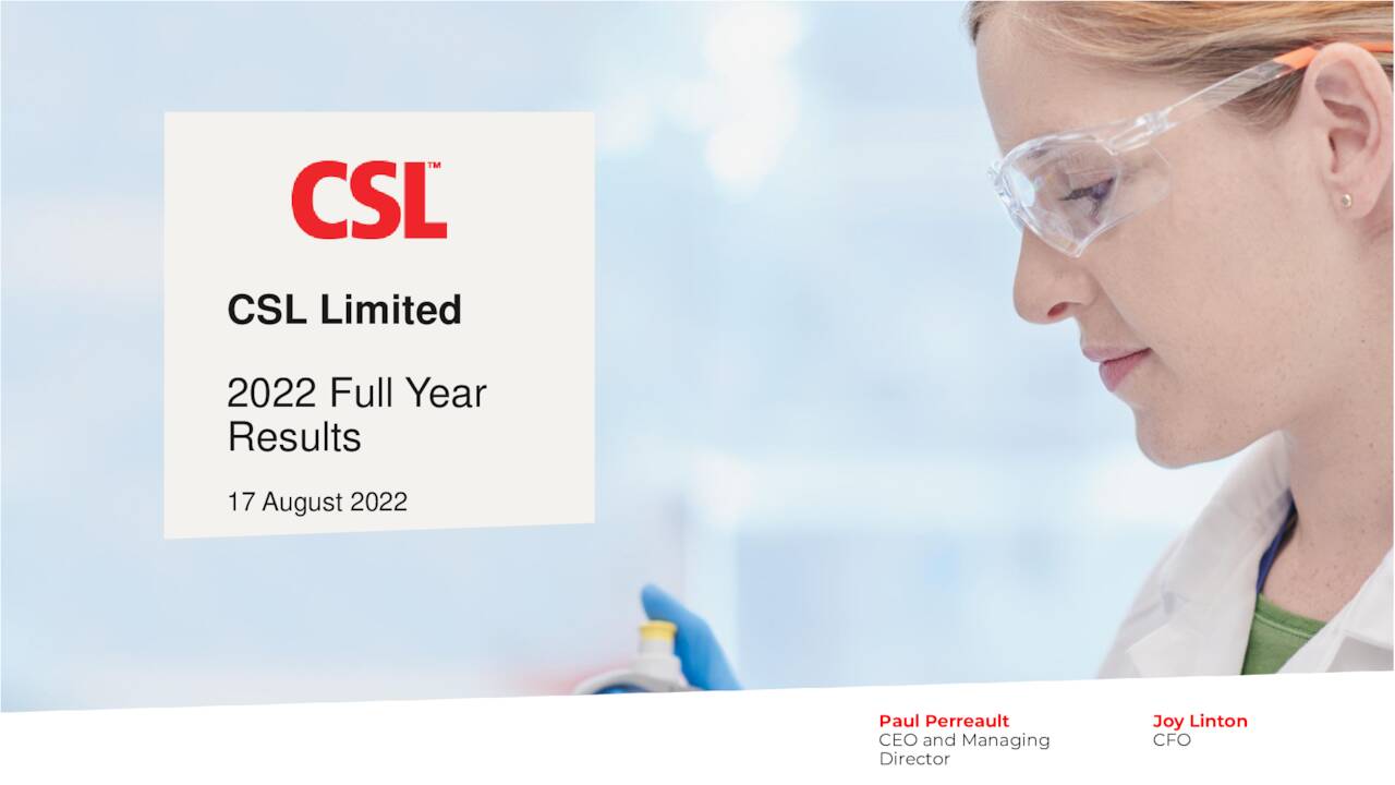 CSL Limited 2022 Q4 Results Earnings Call Presentation (OTCMKTSCSLLY) Seeking Alpha