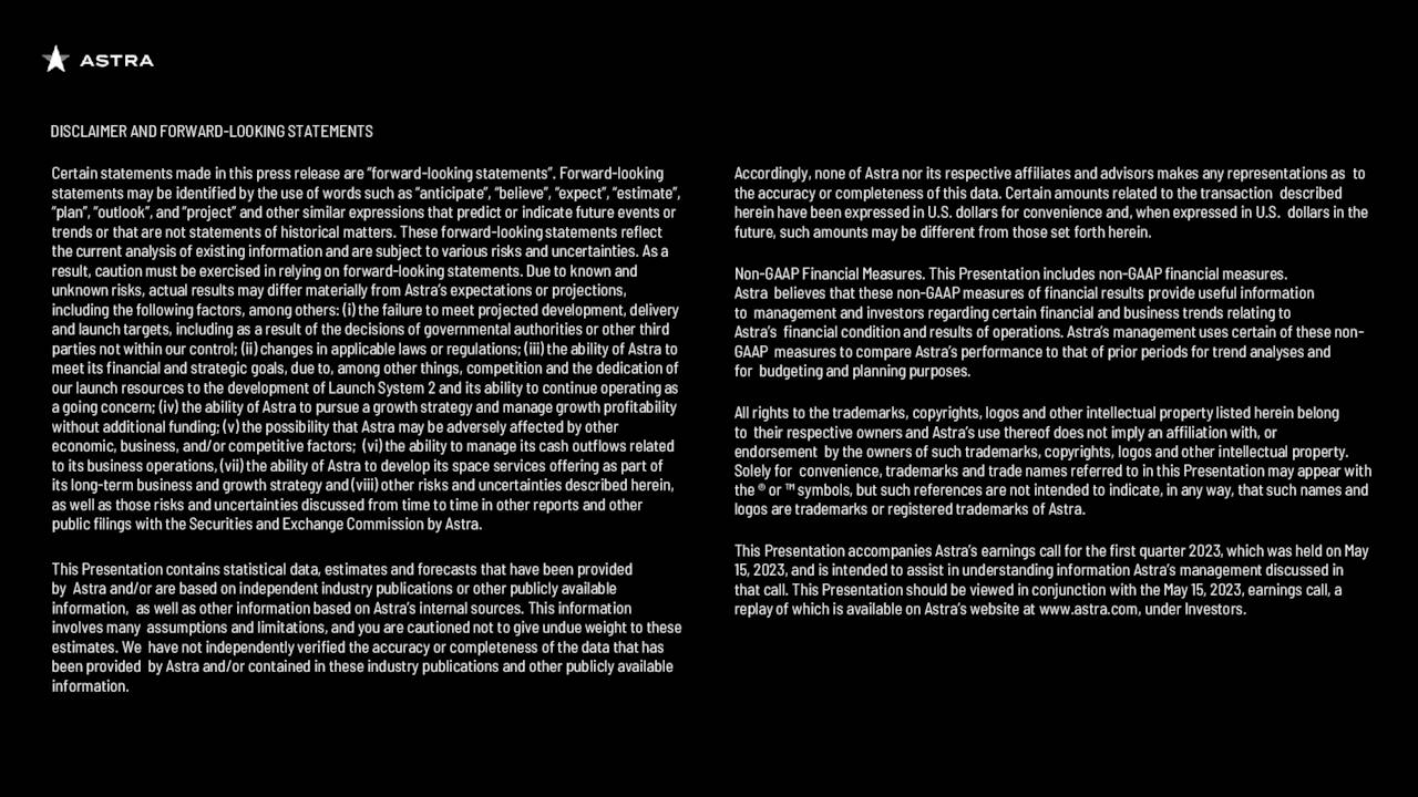 Astra Space, Inc. 2023 Q1 Results Earnings Call Presentation