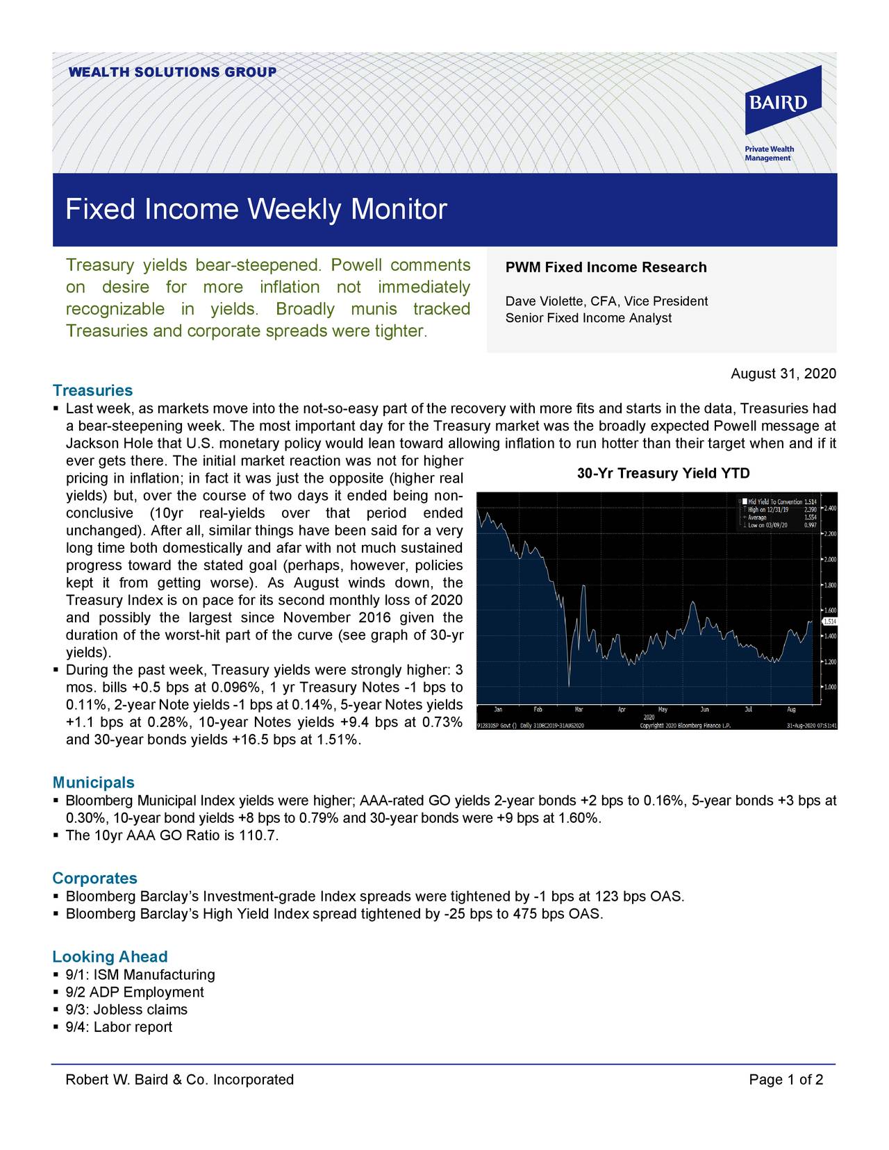 Treasuries Had A Bear-Steepening Week: Fixed Income Weekly Monitor, August 31, 2020