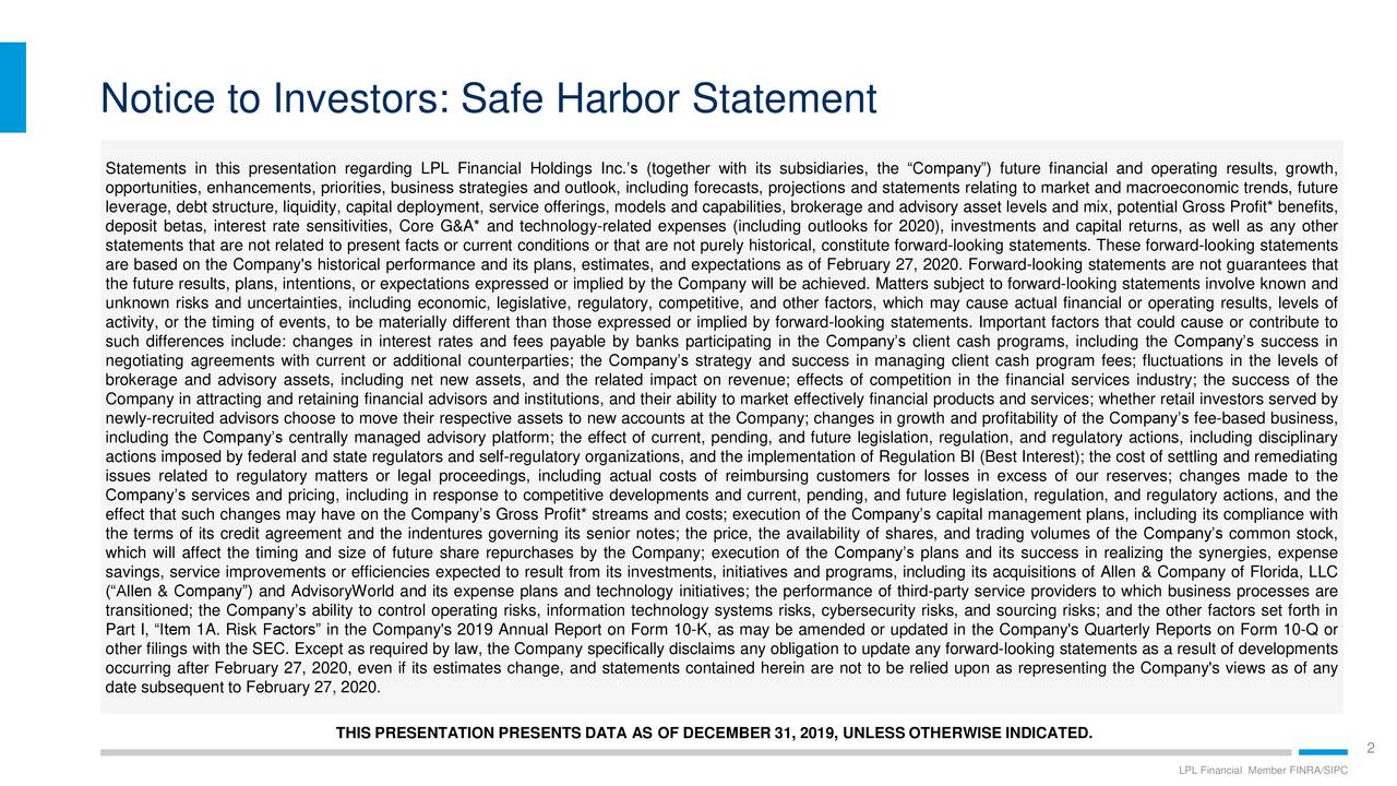 Notice to Investors: Safe Harbor Statement