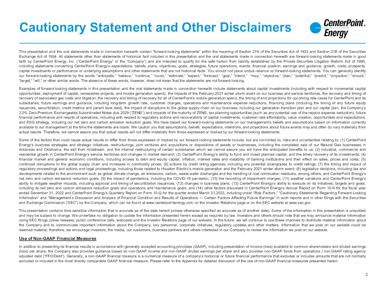 Cautionary Statement and Other Disclaimers