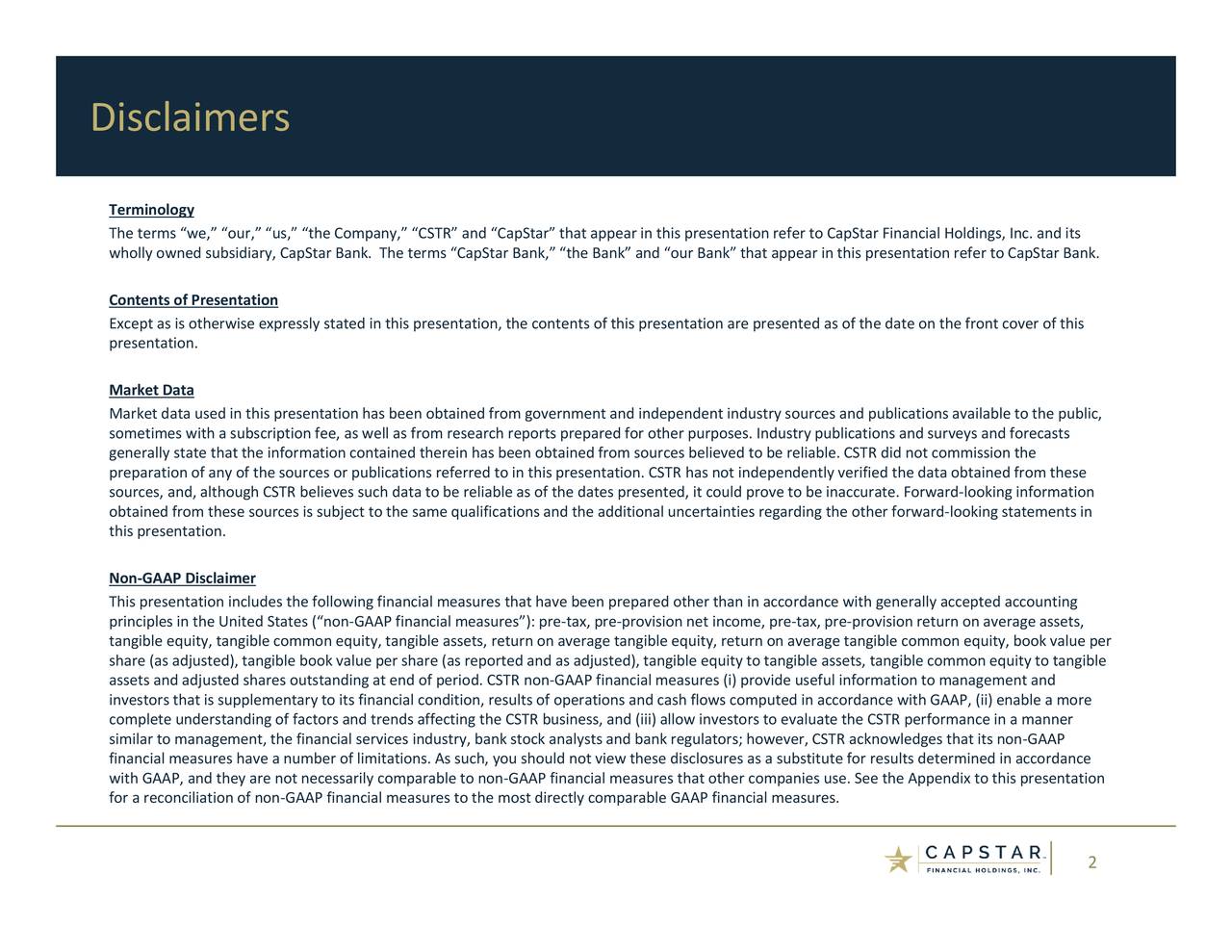CapStar Financial Holdings 2018 Q3 Results Earnings Call Slides
