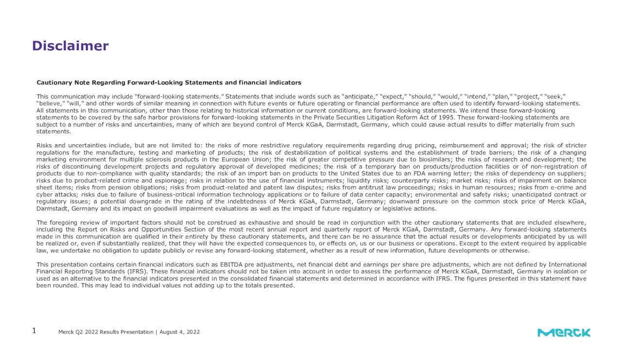 MERCK Kommanditgesellschaft auf Aktien 2022 Q2 Results Earnings